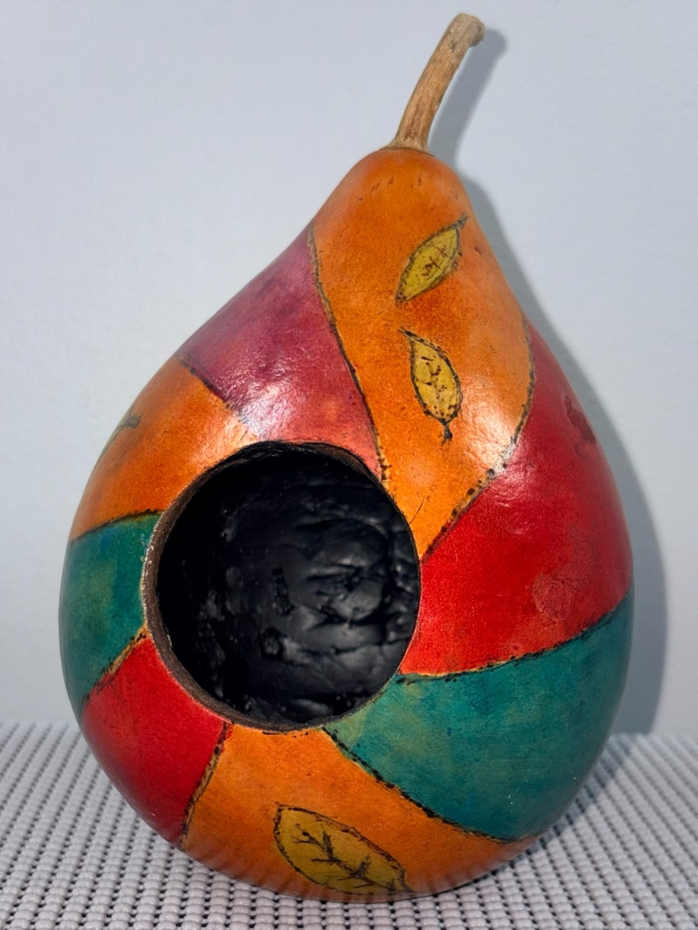 Handmade Hand Painted Gourd Birdhouse Folk Art Multicolor Rustic Garden Decor 8”